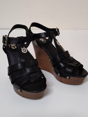 GBG Black platform wedge sandals size 8